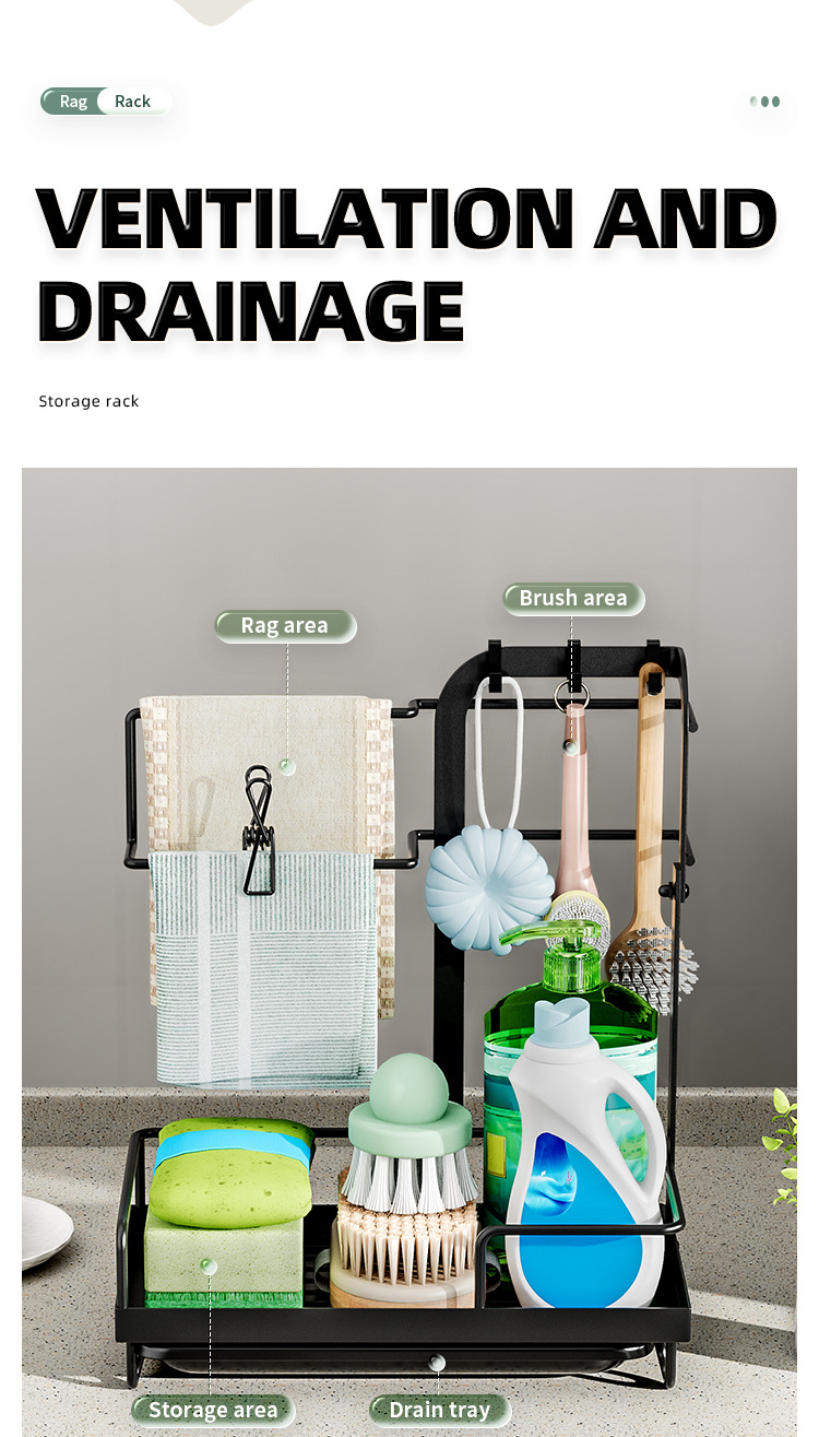 Kitchen Shelf With Rod Rag Towel Drainage Rack Storage Rack