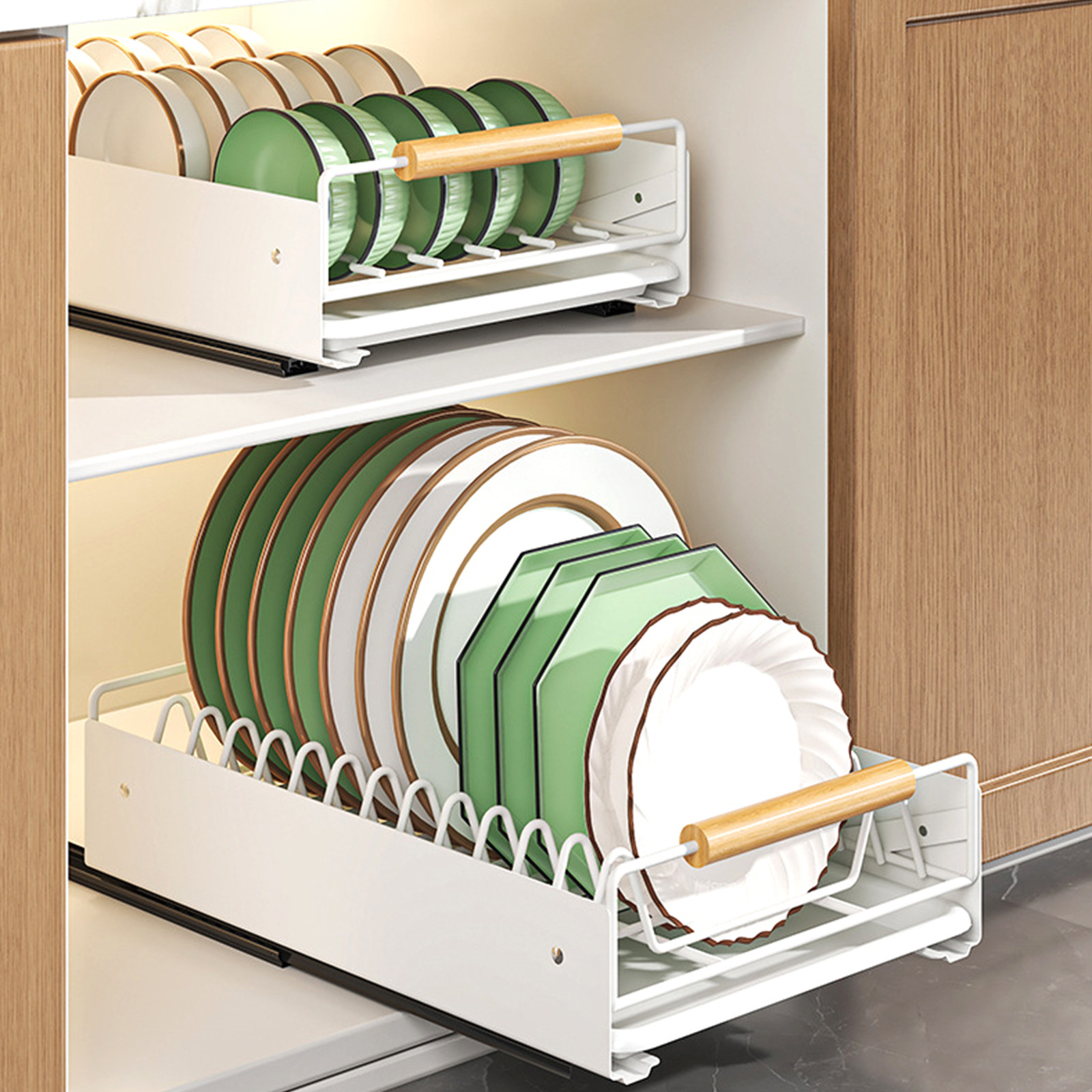 Single-Tier Pull-Out Dish Rack Cabinet Shelf Cross-Border Kitchen Organizer with Drain Efficient Storage Cupboard Organization