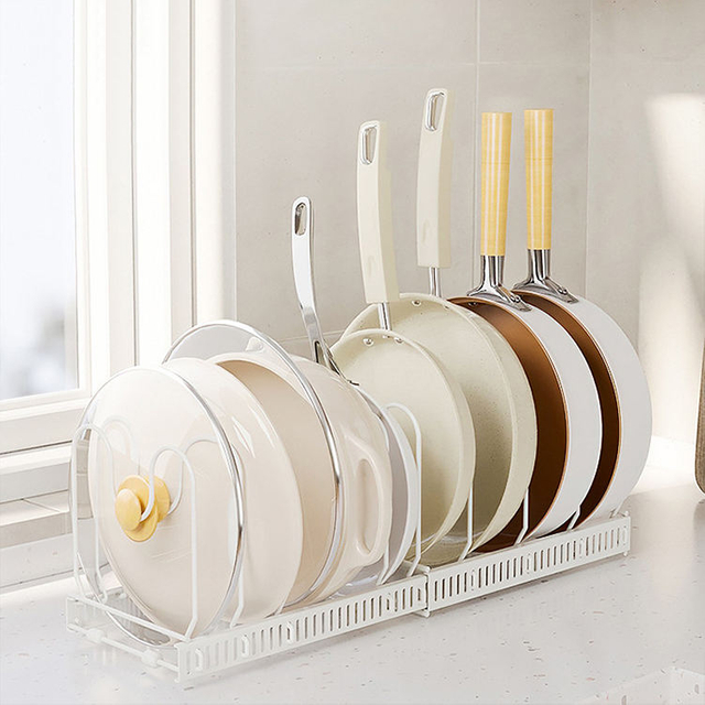 Expandable Pot Storage Rack Kitchen Countertop Organizer Cutting Board Stand