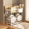 Dish Strainers Utensil Holder Double-Tier Dish Drying Rack Drainboard Kitchen Counter Sink Standing Type