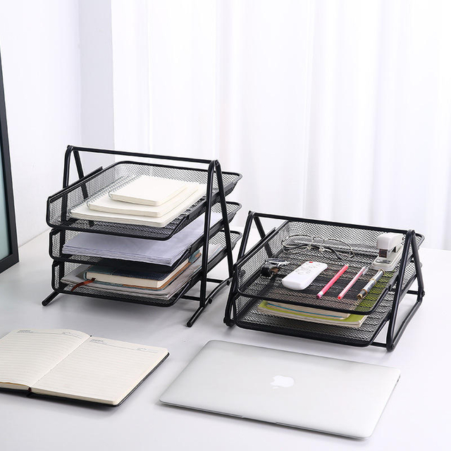 Letter Tray Desk Organizer, 3-Tier Mesh Paper Tray, Document, Letter, Office Paper Organizer