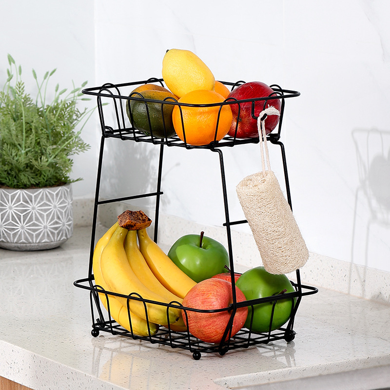 Kitchen Double Countertop Water Fruit Vegetable Rack Storage Basket Snack Holder and Storage Rack Basket