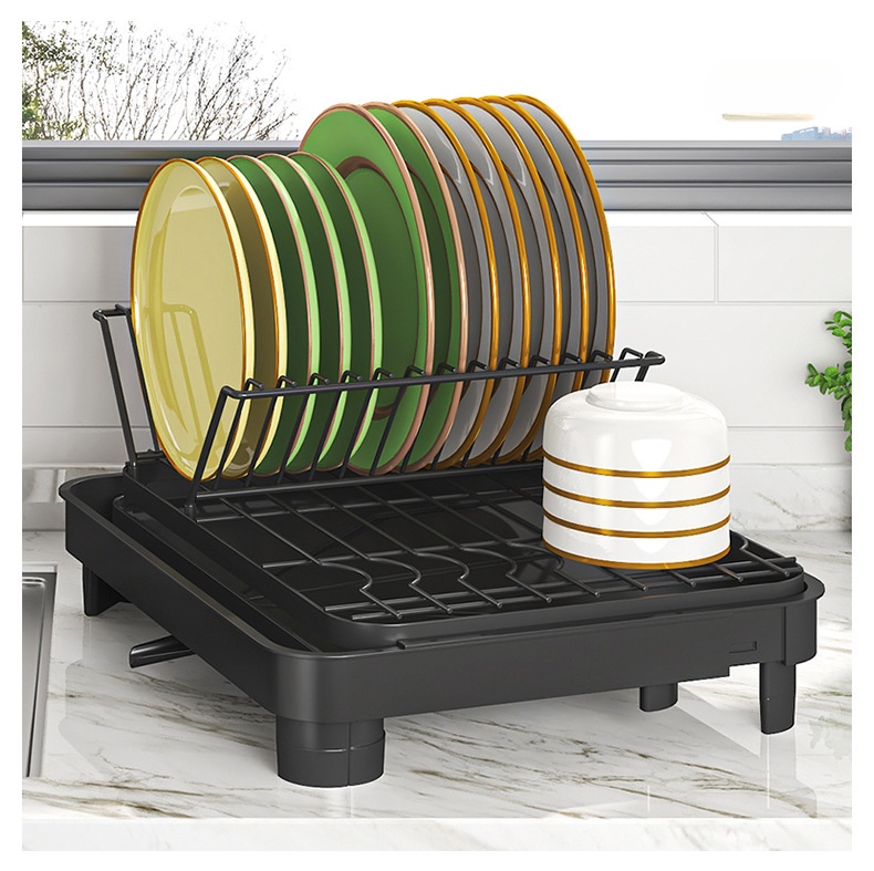 Kitchen Carbon Steel Dishes Drainer Rack Collapsible Countertop Sink Shelf Storage Standing Type Installation Home