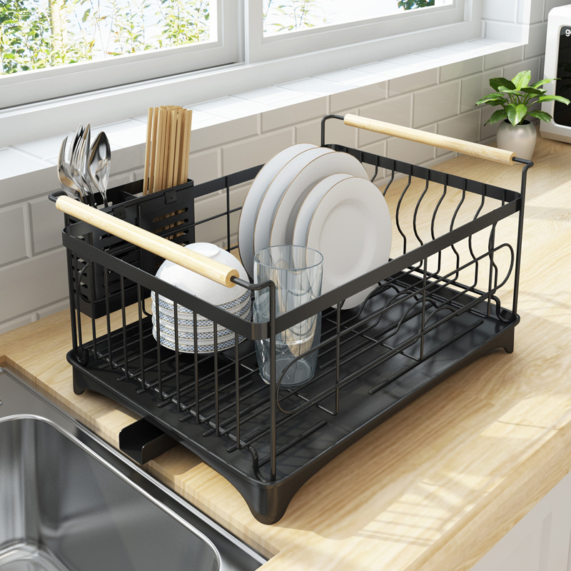 Single-Tier Stainless Steel Kitchen Rack Dish Drainer Tray Sink Drying Standing Type Storage Rack Bowl