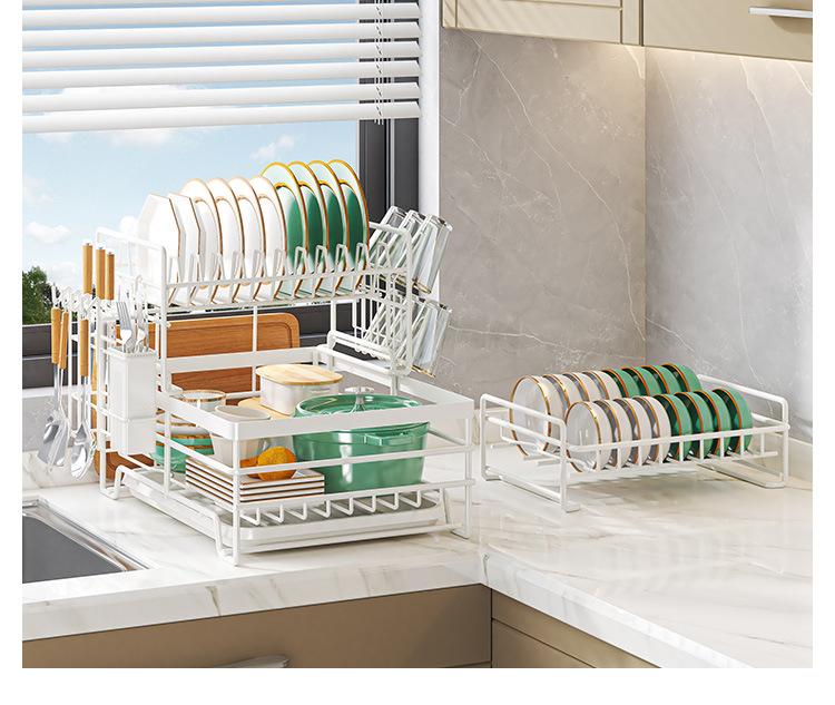 Cross-Border Multi-Functional Kitchen Anti-Rust Countertop Double Draining Bowl Dish Storage Racks
