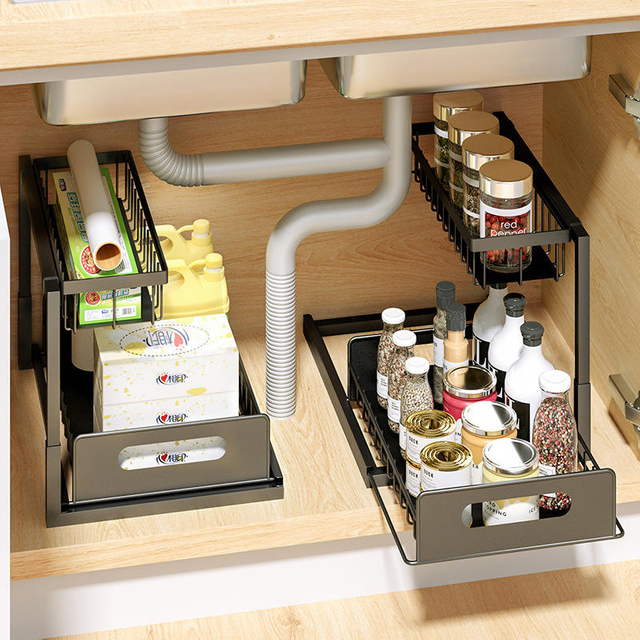 Under Sink Organizer Pull Out Cabinet Organizer 2 Tier Slide Out Sink Shelf Cabinet Storage Shelves