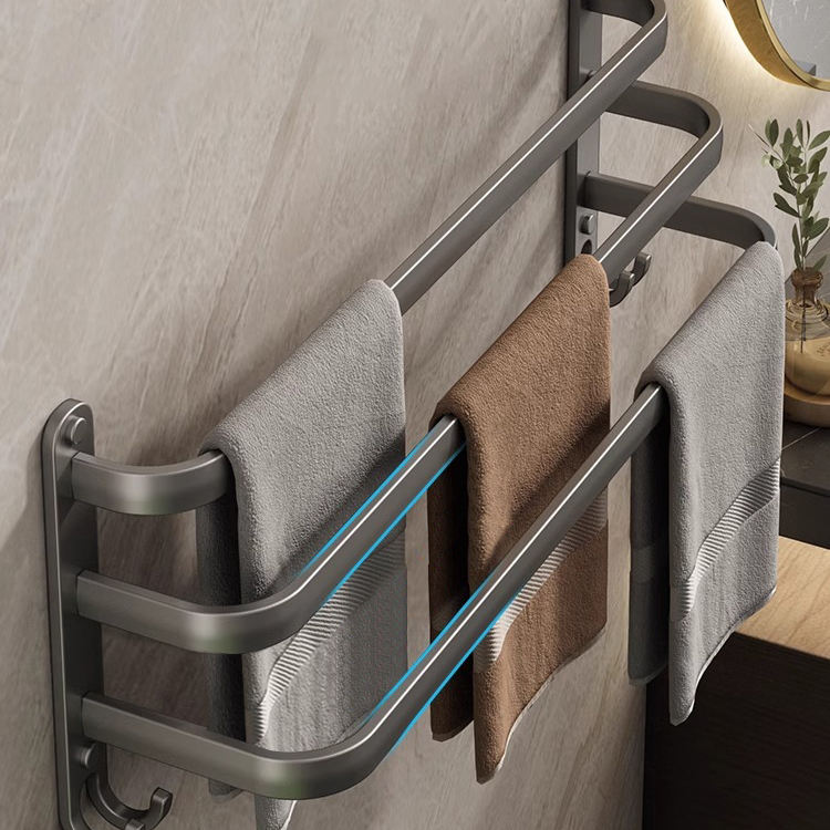 Multi-Tier Stainless Steel Bathroom Railing Wall Storage Grey Bathroom Towel Racks