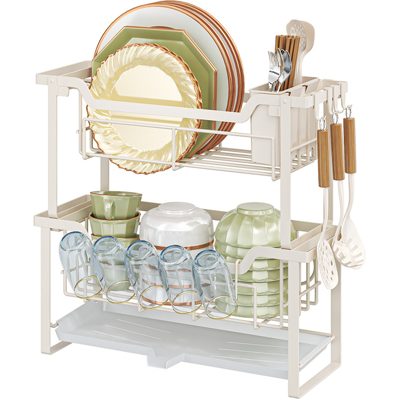 Kitchen Narrow Double Drain Dish Organizer