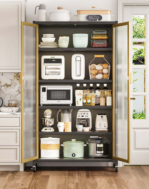 Carbon Steel Mobile Metal Storage Cabinet with Wheels and Doors for Home or Office Filing for Spices and Food Storage