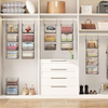 4 Tier Foldable Closet Organizer, Clothes Shelves with 5 S Hooks, Wall Mount&Cabinet Wire Storage Basket
