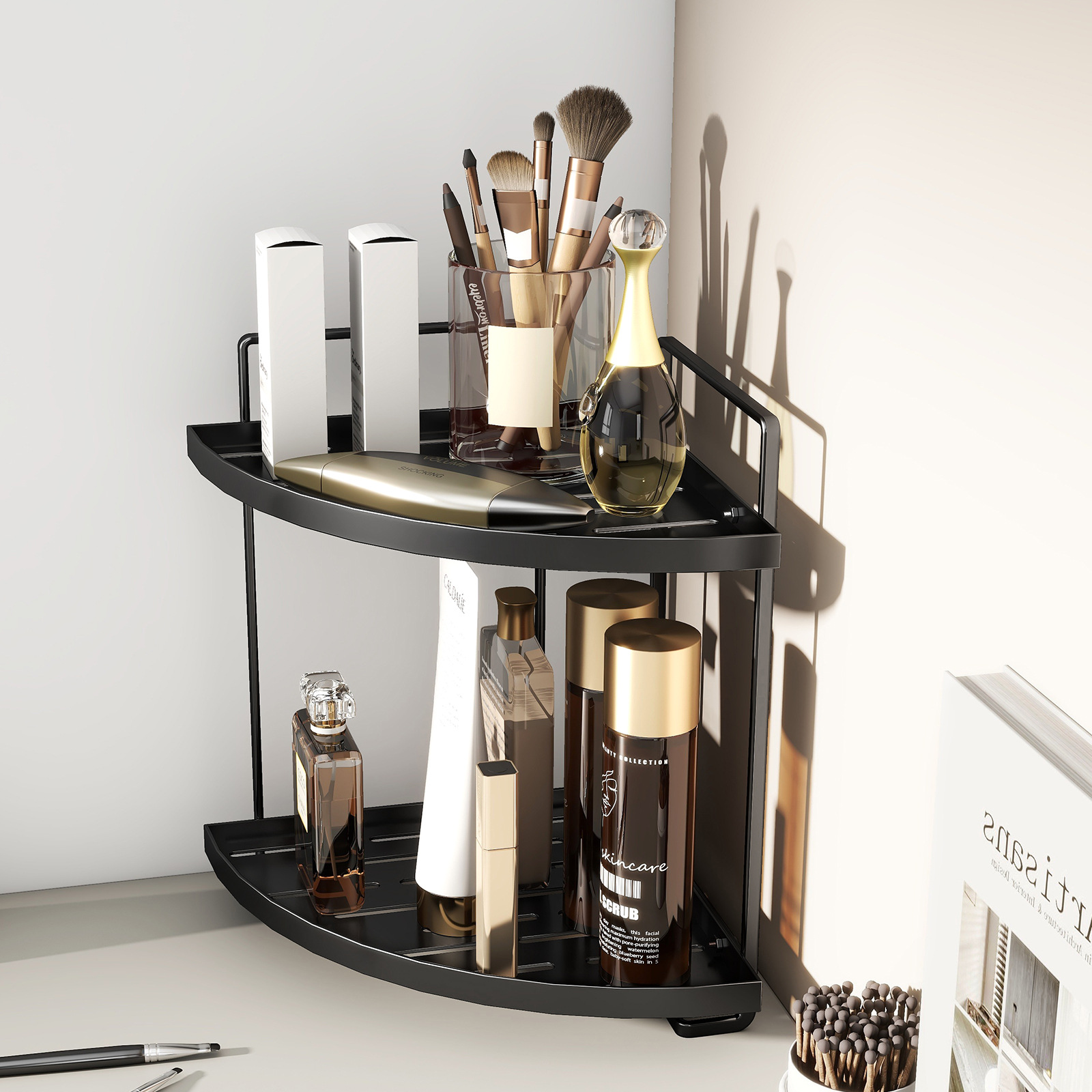 Extravagant Desktop Vanity Rack Bathroom Triangle Shelf Double Hand Wash Sink Cosmetic Storage Racks