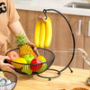 Portable Double Fruit Basket Organizer Wrought Iron Hanging Rack for Bananas Snacks Standing Type Easy Installation Removal