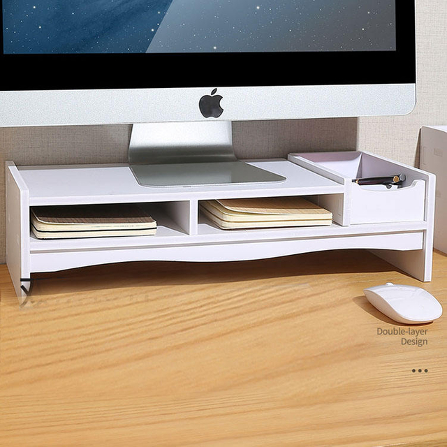 Computer Monitor Booster Desktop Storage Drawer for Office Table Accessories