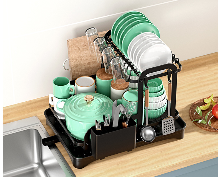 Cross-Border Kitchen Bowl Rack Home Anti-Rust Countertop Double Draining Bowl Rack Multi-Functional Dish Storage Racks