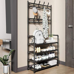 4-Tier Coat and Shoe Rack Entryway Coat Rack with 8 Hooks Shoes Organizer for Living Room, Bedroom, Office