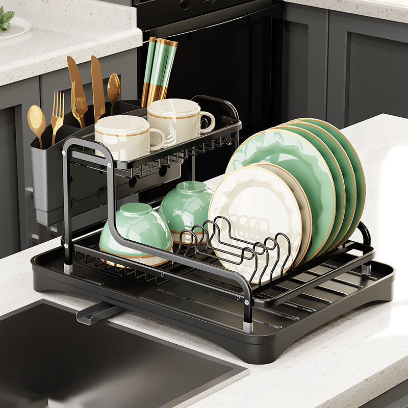 Multifunctional Kitchen Countertop Organizer Double Storage Rack Dish Chopsticks Draining Racks Single Holder Cutlery Dishes