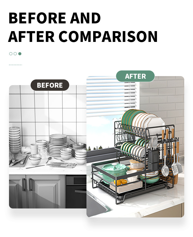 Cross-Border Multi-Functional Kitchen Anti-Rust Countertop Double Draining Bowl Dish Storage Racks
