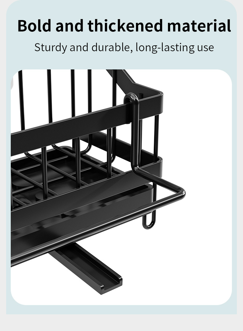 Kitchen Draining Rack Sink Sponge Rag Basket Dishwashing Storage with Adhesive Backed Stickers + Towel Hanging Rods