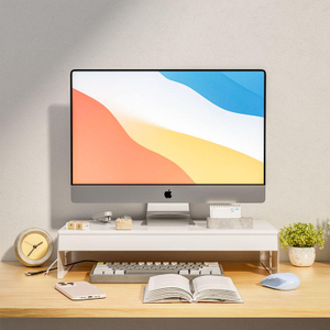 Monitor Stand Riser White 2 Tiers Metal Desk Shelf Computer Screen Stand with Storage for Desktop