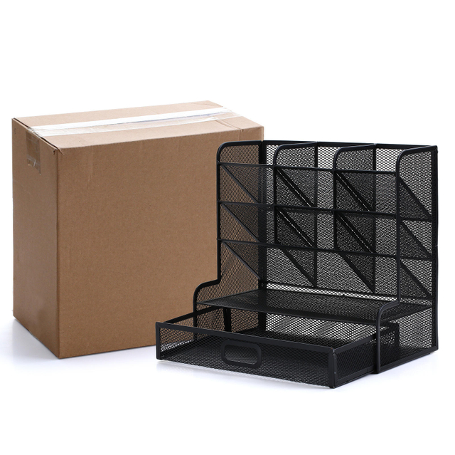 Mesh Desktop Organizer with Drawer Office Stationery Caddy Storage Boxes & Bins Accessory Supplies