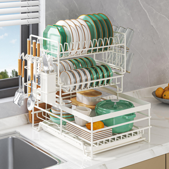 Cross-Border Multi-Functional Kitchen Anti-Rust Countertop Double Draining Bowl Dish Storage Racks