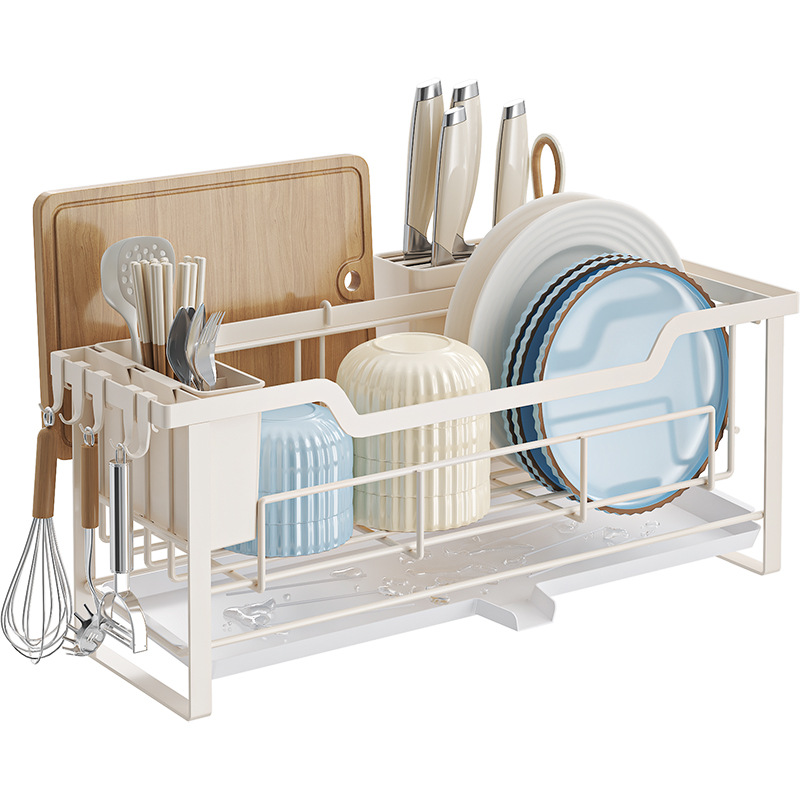 Compact Single-Tier Dish Drainer Rack for Kitchen Sink Window Sill Installation-Free Standing Type Narrow Storage Board