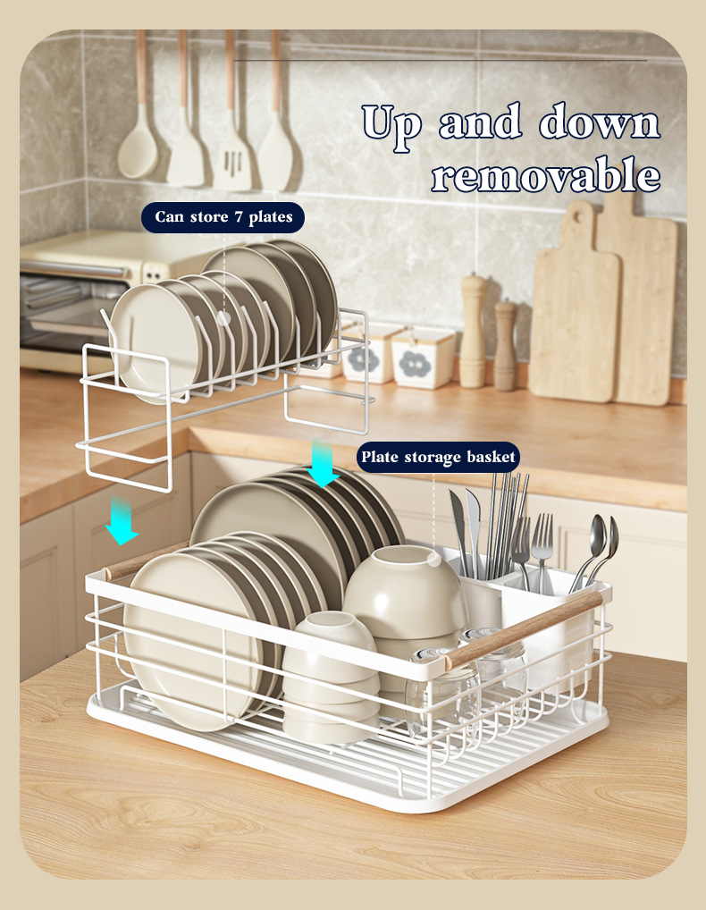 Space-Saving Carbon Steel Dish Drying Rack for Kitchen Countertops Cutlery Holder & Storage for Dishes