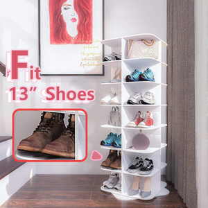 7 Tier Rotating Shoe Rack Tower 360 4 Grids Per Layer Square Shoe Storage Organizer, Fits 28 Pair of Shoe