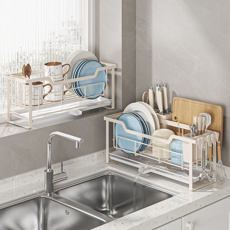 Compact Single-Tier Dish Drainer Rack for Kitchen Sink Window Sill Installation-Free Standing Type Narrow Storage Board