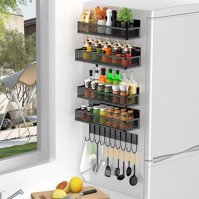 5-Piece Magnetic Shelf Kitchen Organizer with 10 Hooks Kitchen Magnetic Spice Rack