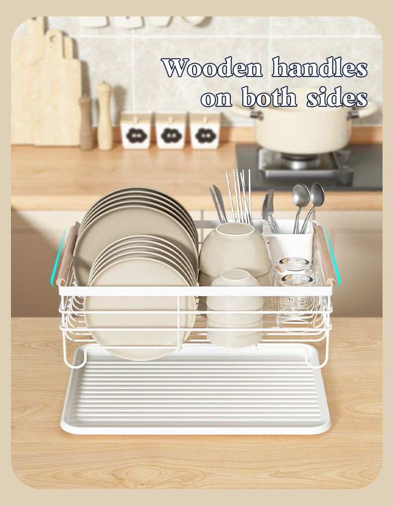 Space-Saving Carbon Steel Dish Drying Rack for Kitchen Countertops Cutlery Holder & Storage for Dishes