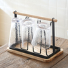 Household Storage Rack Glass Cup Holder 6 Hooks Cup Drying Rack With Wooden Tray