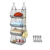 4 Tier Foldable Closet Organizer, Clothes Shelves with 5 S Hooks, Wall Mount&Cabinet Wire Storage Basket