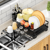 Black Extendable Dish Rack Sink Drying Dish Drainer for Kitchen Counter Dish Strainer with Utensil Holder
