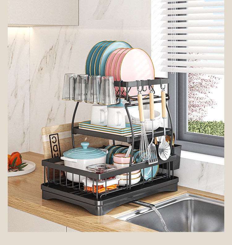 Multi-Functional Kitchen Anti-Rust Countertop Double Draining Bowl Dish Storage Racks