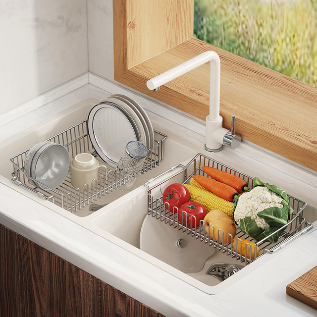Sink Dish Drainer Rack 304 Stainless Steel Dish Drying Rack Organizer with Stainless Steel Utensil Rack