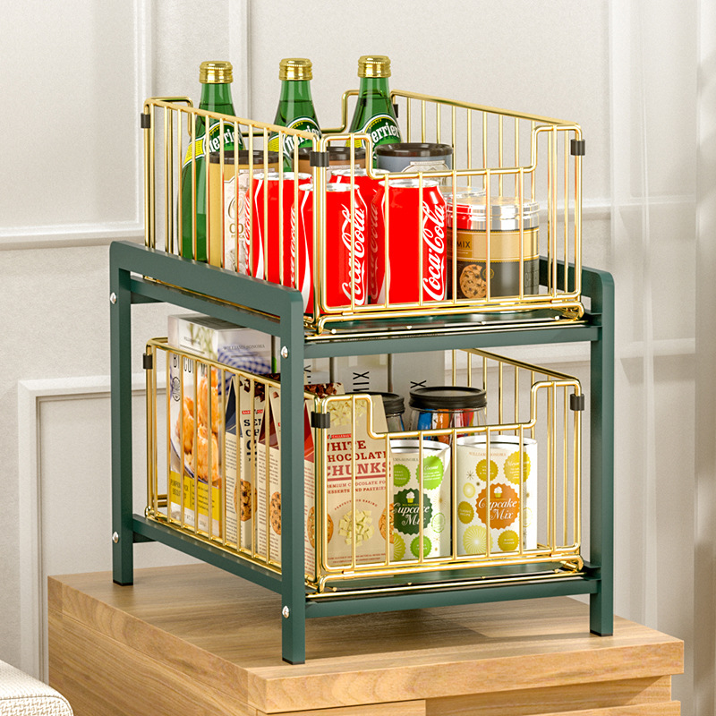 Kitchen Under Sink Double Pull-Out Storage Shelf
