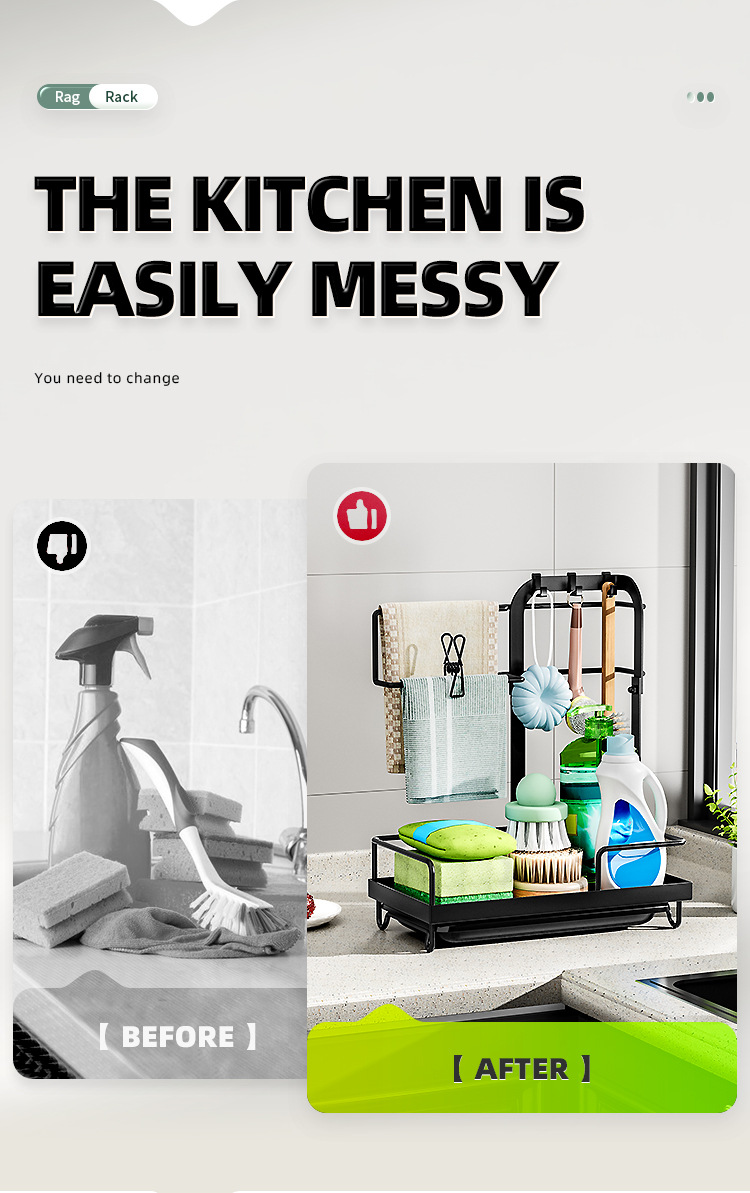 Kitchen Shelf With Rod Rag Towel Drainage Rack Storage Rack