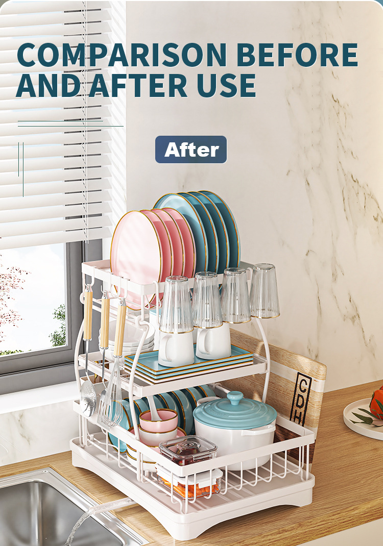 Multi-Functional Kitchen Anti-Rust Countertop Double Draining Bowl Dish Storage Racks
