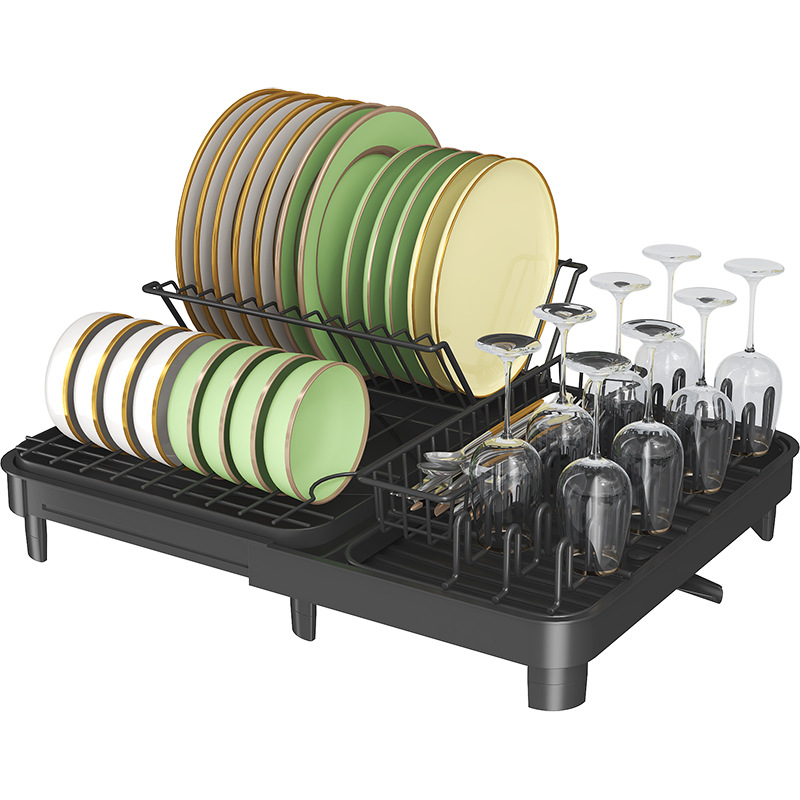 Kitchen Carbon Steel Dishes Drainer Rack Collapsible Countertop Sink Shelf Storage Standing Type Installation Home