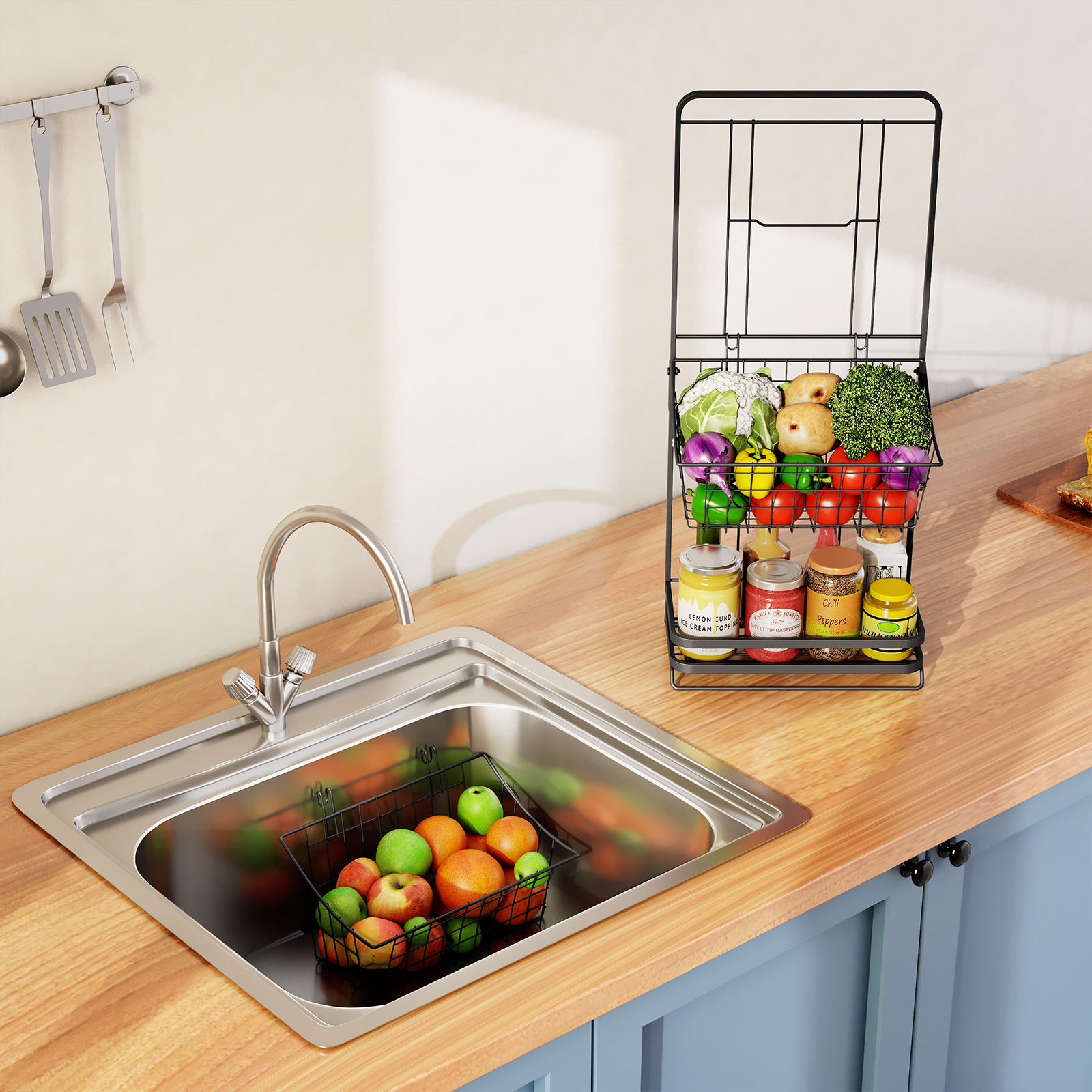 Multi-Layer Wrought Iron Kitchen Shelves Standing Type for Home Water Fruit Vegetable Baskets Snacks Toys Storage