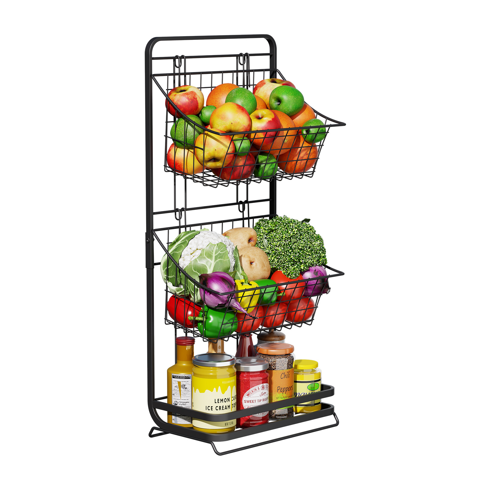 Multi-Layer Wrought Iron Kitchen Shelves Standing Type for Home Water Fruit Vegetable Baskets Snacks Toys Storage