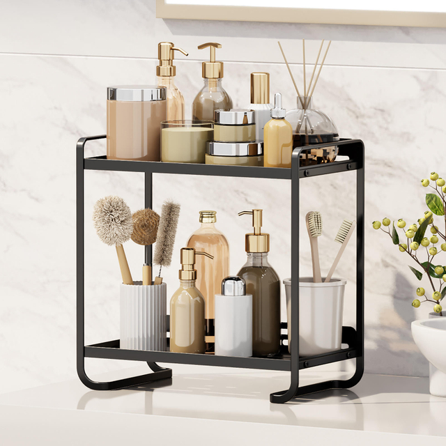 Multi-Layer Desktop Cosmetic Shelf Dresser and Skin Care Organizer with Wash Basket for Dormitory or Bathroom Storage Use
