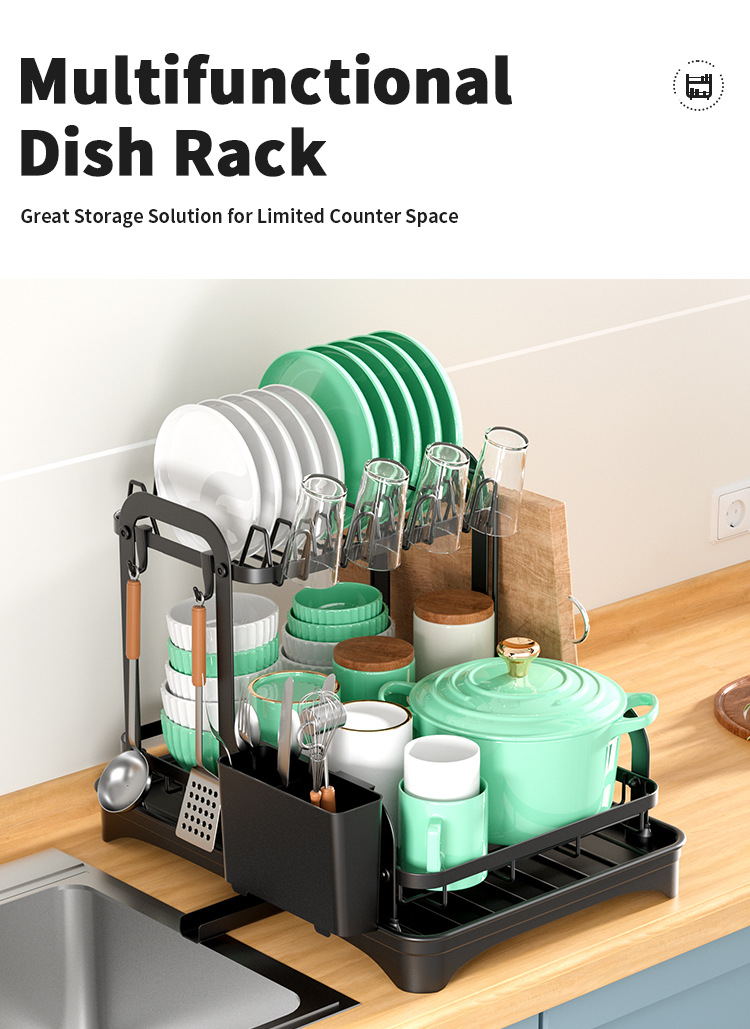 Cross-Border Kitchen Bowl Rack Home Anti-Rust Countertop Double Draining Bowl Rack Multi-Functional Dish Storage Racks