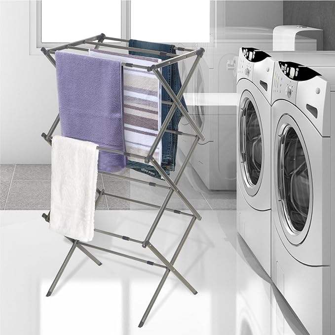 Oversized Metal Collapsible Clothes Drying Rack Essential for Air Drying Multiple Garments for Kitchen or Bathroom