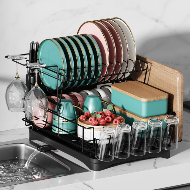 Multifunctional Cross Border Double Dish Drainer Storage Rack Household Kitchen Cup Holder