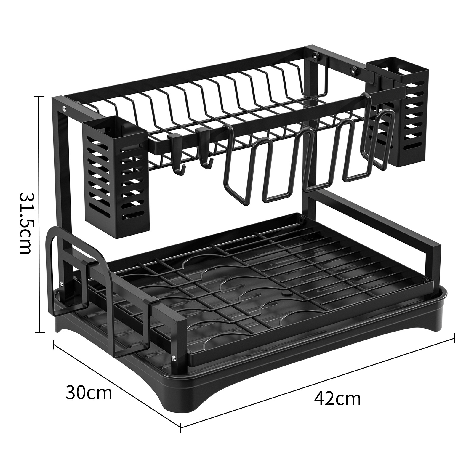 Wrought Iron Countertop Kitchen Sink Dish Holder Organizer with Fork Cutlery Box for Home Tableware Use
