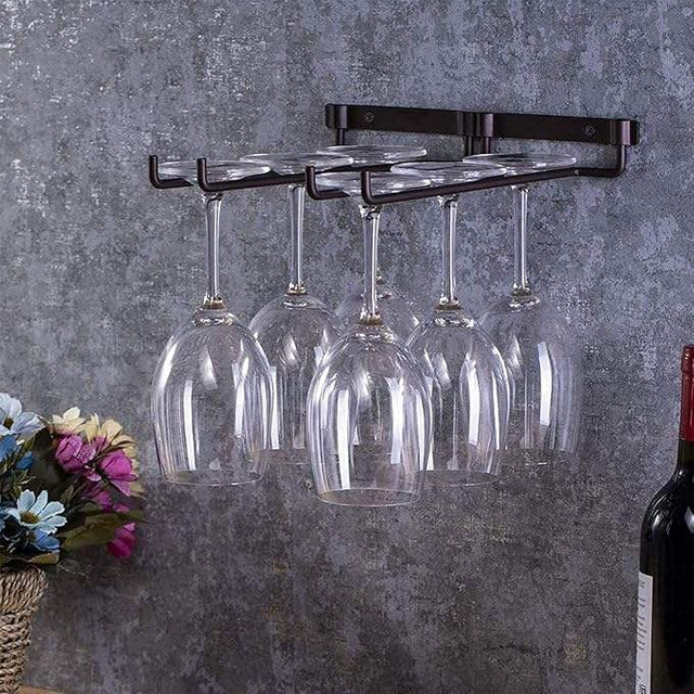 Wine Glass Rack Wine Glass Holder Under Shelf Metal Stemware Rack - Hanging Stemware Holder for Cabinet Kitchen Bar