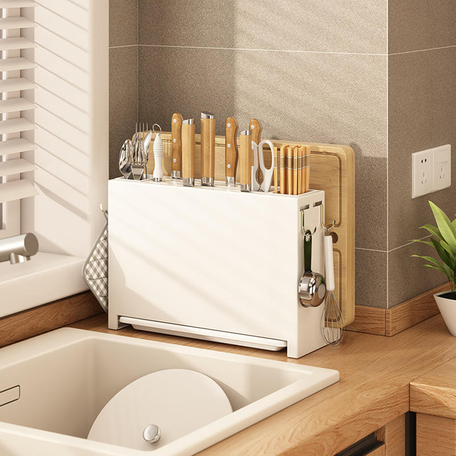 Universal Kitchen Storage Rack with Knife Block Holder Utensils Organizer Including Cutting Board Pot Pan Lid Holder