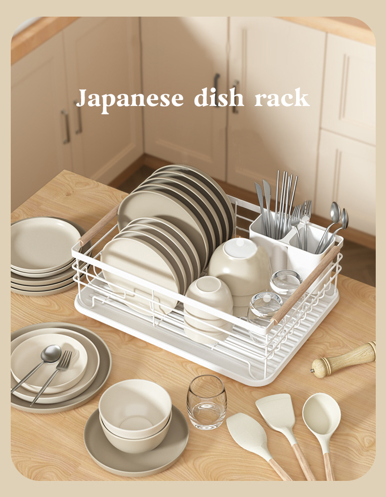 Space-Saving Carbon Steel Dish Drying Rack for Kitchen Countertops Cutlery Holder & Storage for Dishes